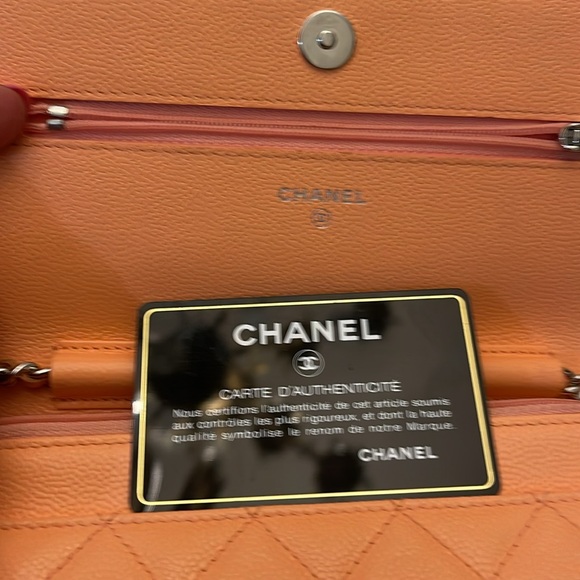 Authentic CHANEL Coral Pink Caviar Wallet on Chain - Picture 6 of 14